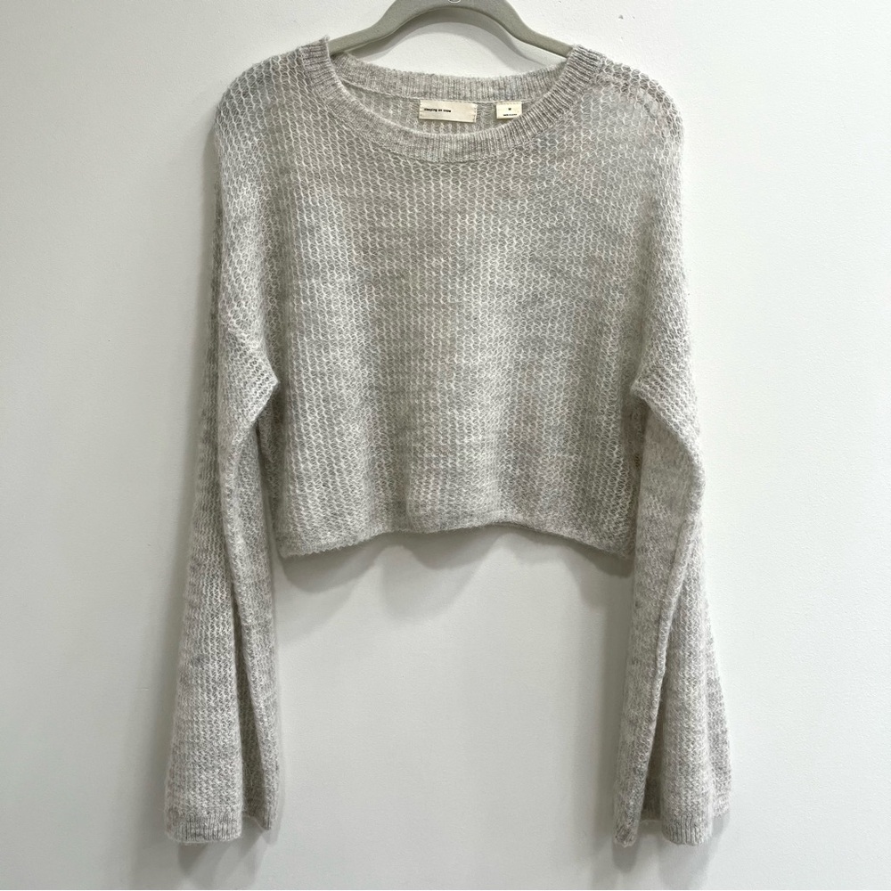 Anthropologie Sleeping on Snow cropped bell sleeve sweater alpaca wool gray M